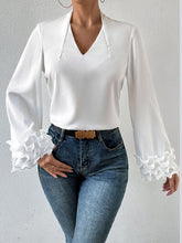 Load image into Gallery viewer, Lettuce Hem V-Neck Long Sleeve Blouse