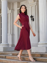 Load image into Gallery viewer, Ruched Mock Neck Cap Sleeve Midi Dress