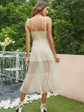 Load image into Gallery viewer, Tie-Shoulder Frill Trim Sweetheart Neck Midi Dress