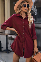 Load image into Gallery viewer, Button Front Curved Hem Raglan Sleeve Shirt Dress
