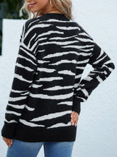 Load image into Gallery viewer, Zebra Print Round Neck Dropped Shoulder Sweater