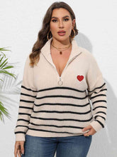 Load image into Gallery viewer, Plus Size Zip-Up Striped Sweater