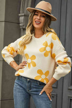 Load image into Gallery viewer, Floral Print Round Neck Dropped Shoulder Pullover Sweater