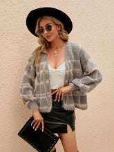 Load image into Gallery viewer, Open Front Plaid Long Sleeve Cardigan