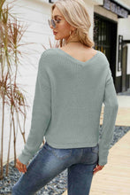 Load image into Gallery viewer, Waffle-Knit Drawstring Detail V-Neck Sweater