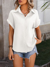Load image into Gallery viewer, Textured Button Up Cap Sleeve Shirt
