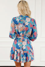 Load image into Gallery viewer, Floral Tie Waist Lantern Sleeve Ruffled Hem Mini Dress