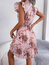 Load image into Gallery viewer, Pleated Floral Printed Tie Neck Knee Length Dress