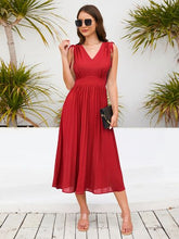 Load image into Gallery viewer, Pleated V-Neck Sleeveless Midi Dress