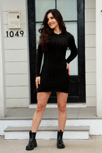 Load image into Gallery viewer, Cable-Knit Round Neck Long Sleeve Mini Sweater Dress