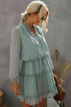 Load image into Gallery viewer, Swiss Dot Tie Neck Frill Trim Dress