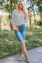 Load image into Gallery viewer, Striped Contrast Trim Quarter Snap T-Shirt