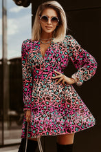 Load image into Gallery viewer, Leopard Flounce Sleeve Plunge Mini Dress