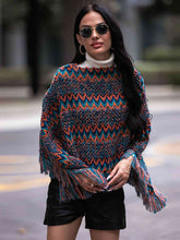 Load image into Gallery viewer, Fringe Hem Boat Neck Poncho