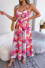 Load image into Gallery viewer, Botanical Print Tied Backless Cutout Slit Dress