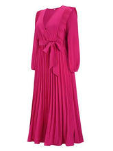 Load image into Gallery viewer, Pleated Surplice Tie Waist Maxi Dress