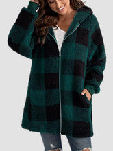 Load image into Gallery viewer, Plaid Zip Up Hooded Jacket with Pockets