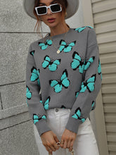 Load image into Gallery viewer, Butterfly Dropped Shoulder Crewneck Sweater