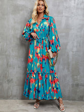 Load image into Gallery viewer, Frill Tied Printed Balloon Sleeve Dress