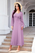 Load image into Gallery viewer, Tie Back Ribbed Round Neck Long Sleeve Dress