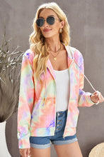 Load image into Gallery viewer, Tie-Dye Drawstring Detail Zip Up Hooded Jacket