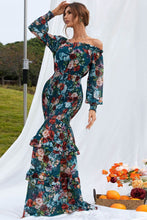 Load image into Gallery viewer, Floral Ruffle Trim Off-Shoulder Dress