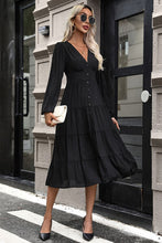Load image into Gallery viewer, Tiered Ruched Button Up Midi Dress