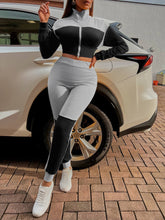 Load image into Gallery viewer, Two-Tone Collared Neck Top and Joggers Set