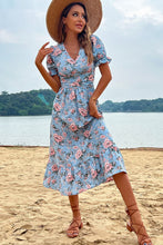 Load image into Gallery viewer, Floral V-Neck Ruffle Hem Midi Dress