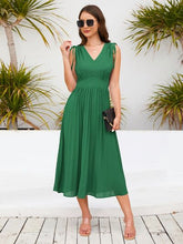 Load image into Gallery viewer, Pleated V-Neck Sleeveless Midi Dress