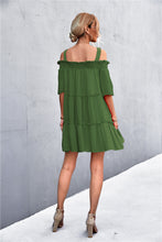 Load image into Gallery viewer, Cold-Shoulder Frill Trim Tiered Dress