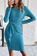 Load image into Gallery viewer, Ribbed Tied Long Sleeve Wrap Dress