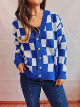 Load image into Gallery viewer, Checkered Open Front Button Up Cardigan