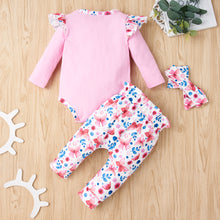 Load image into Gallery viewer, Baby Girl Bodysuit and Floral Paperbag Pants Set with Bow