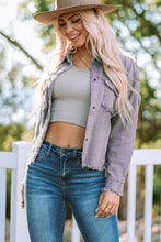 Load image into Gallery viewer, Frayed Trim Snap Down Denim Jacket