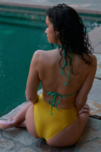 Load image into Gallery viewer, Yellow & Sea Foam Green Color Block V-Neck Front Cut-Out Open Back High-Leg One Piece Swimsuit