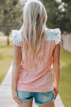 Load image into Gallery viewer, Striped Lace Trim Flutter Sleeve Top