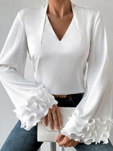 Load image into Gallery viewer, Lettuce Hem V-Neck Long Sleeve Blouse