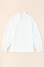 Load image into Gallery viewer, Frill Trim Balloon Sleeve Textured Blouse