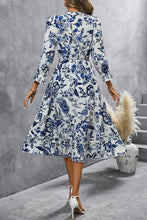 Load image into Gallery viewer, Printed V-Neck Ruffle Hem Flounce Sleeve Dress