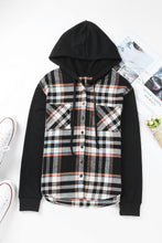 Load image into Gallery viewer, Plaid Drawstring Button Front Hooded Jacket