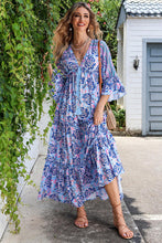 Load image into Gallery viewer, Deep V Three-Quarter Sleeve Maxi Dress