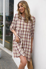 Load image into Gallery viewer, Plaid Three-quarter Sleeve Babydoll Dress