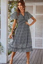 Load image into Gallery viewer, Leopard Frill Trim Flutter Sleeve Dress
