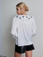 Load image into Gallery viewer, Geometric Print Statement Collar Bishop Sleeve Shirt