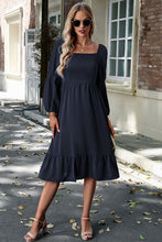 Load image into Gallery viewer, Square Neck Balloon Sleeve Midi Dress