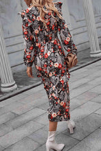 Load image into Gallery viewer, Floral Round Neck Long Sleeve Midi Dress