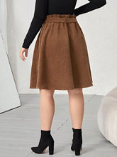 Load image into Gallery viewer, Plus Size Tied Decorative Button Paperbag Waist Skirt