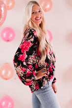 Load image into Gallery viewer, Floral V-Neck Balloon Sleeve Blouse