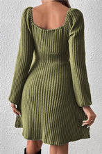 Load image into Gallery viewer, Ribbed Tied Square Neck Long Sleeve Mini Dress